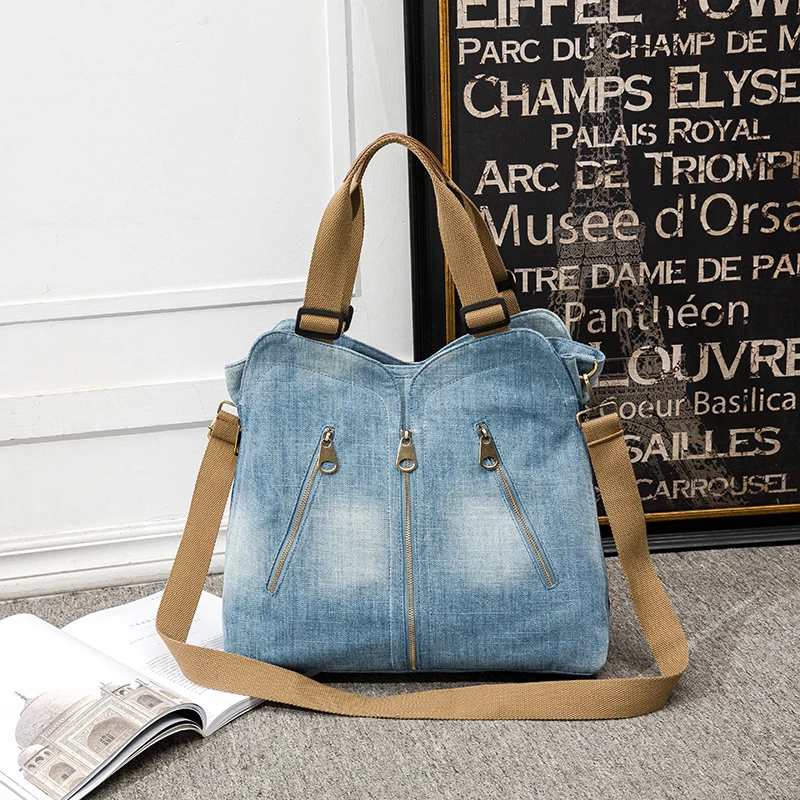 Annmouler Women Large Capacity Tote Bag Quality Denim Handbag Luxury Ladies Shoulder Bag Light Blue bolso mujer 2022 Purse