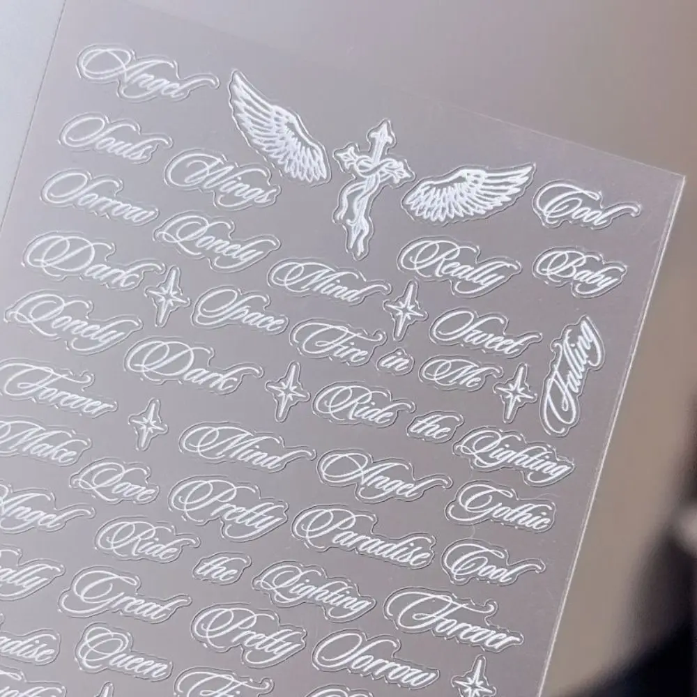 Black White Wing Nail Art Stickers Thin Holographic Letter Words Nail Decals Self-Adhesive Manicure Stickers
