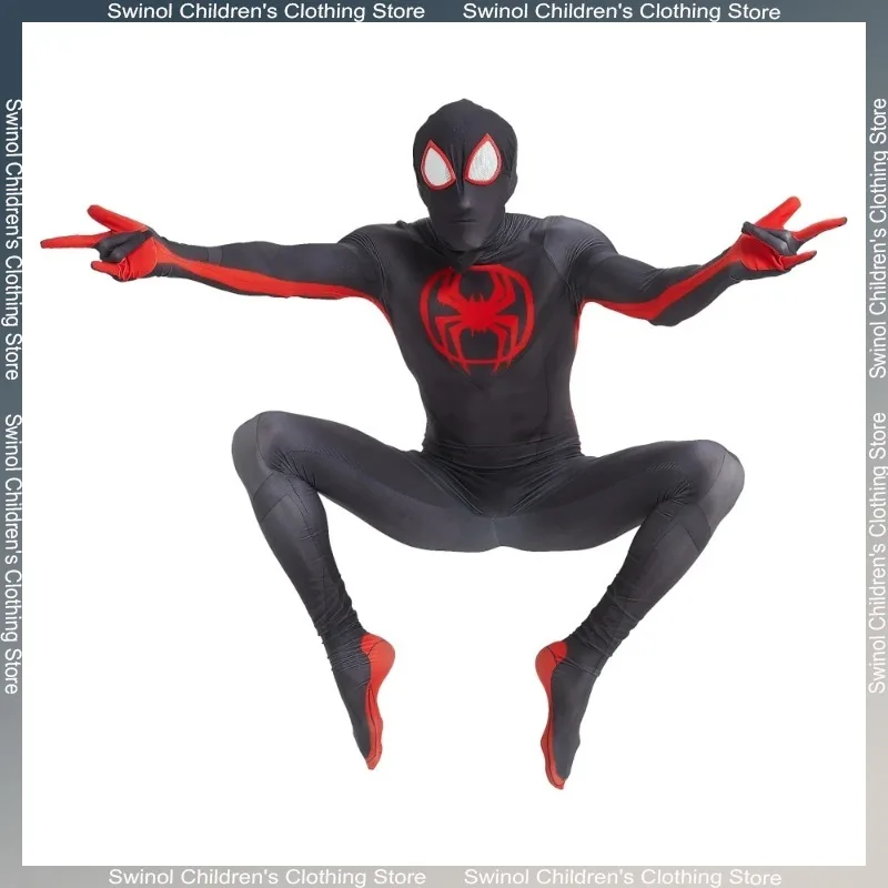 Swinol Black Spider Miles Morales Onesie Children Superhero Cosplay Costumes Holiday Party Stage Show Dress Up Tights Kids Gift