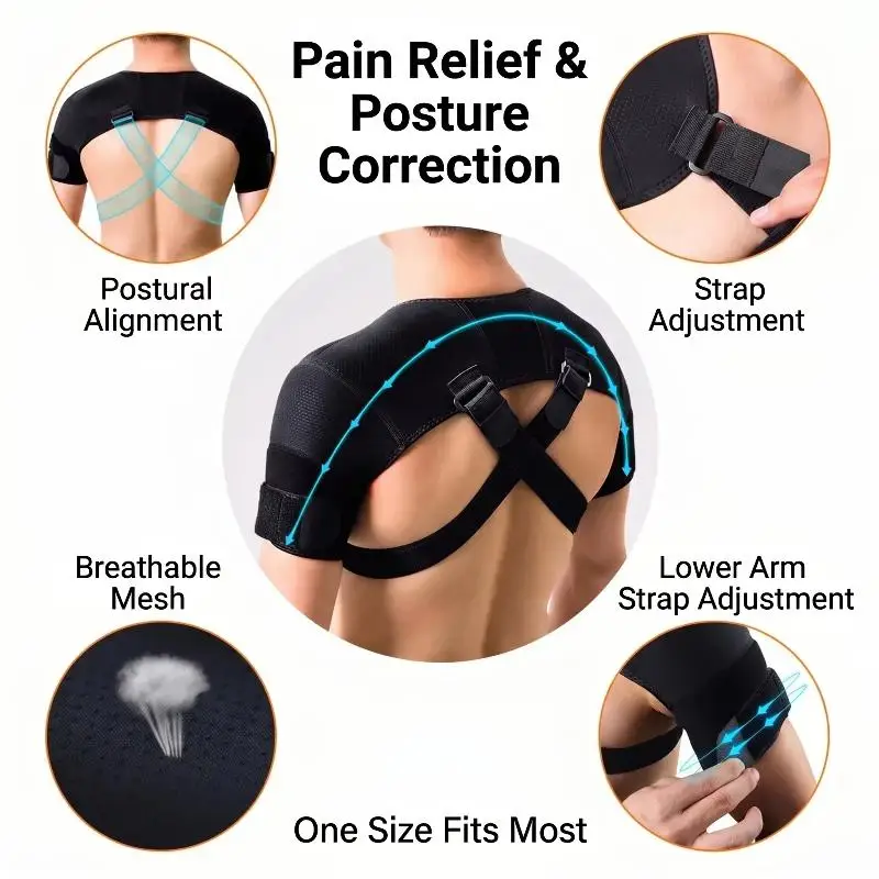 Adjustable Neoprene Compression Double Shoulder Support Cross Strap Double ShoulderBrace For Men Women Sports Injury Pain Relief