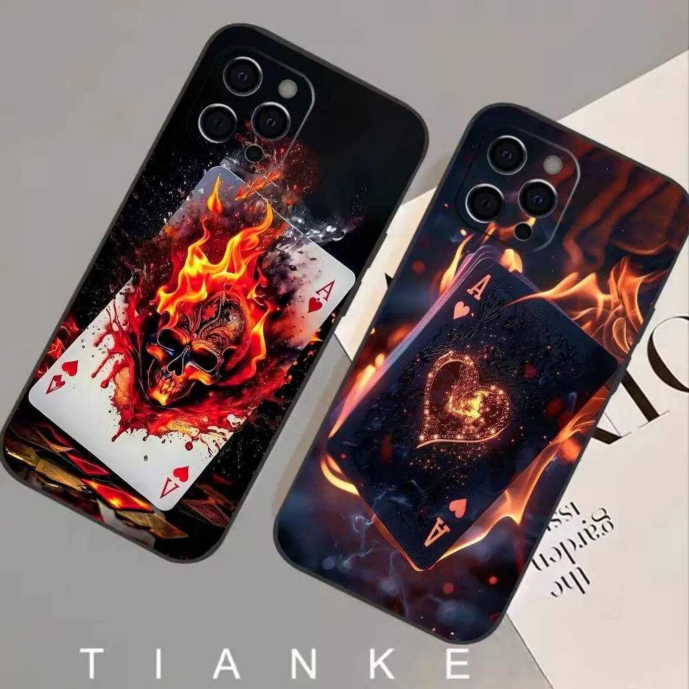 

poker Ace of Hearts Phone Case For iPhone 17,16,15,14,13,12,11 Plus,Pro Max,Soft Silicone Black Cover