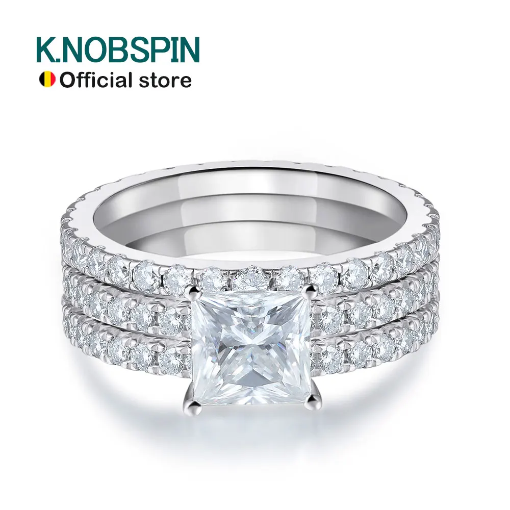 

KNOBSPIN 4.6ct D VVS1 Princess Cut All Moissanite Rings for Women Solid s925 Sterling Silver Engagement Wedding Lab Diamond Band