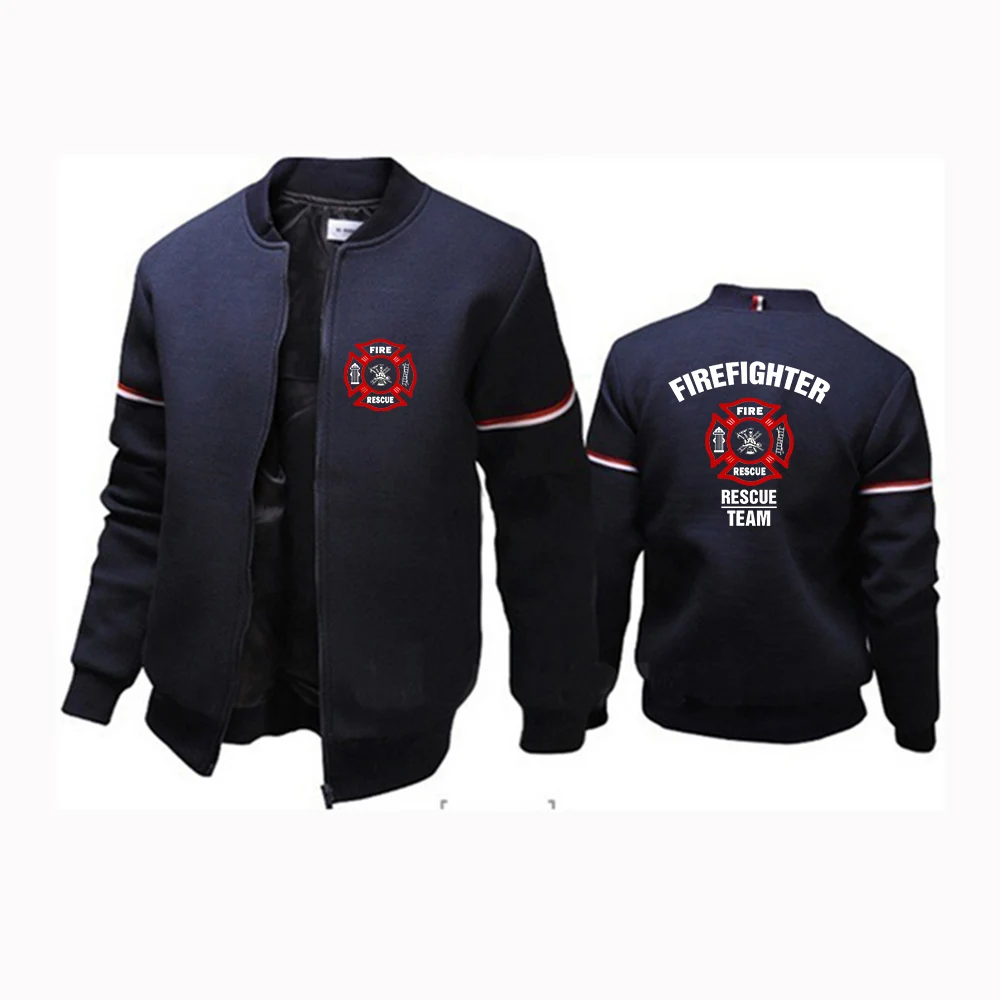 Firefighter Rescue Team Printing Fashion 2023 New Men\'s Flight Jacket Round Collar Solid Cotton Long Sleeves Tracksuits Coat