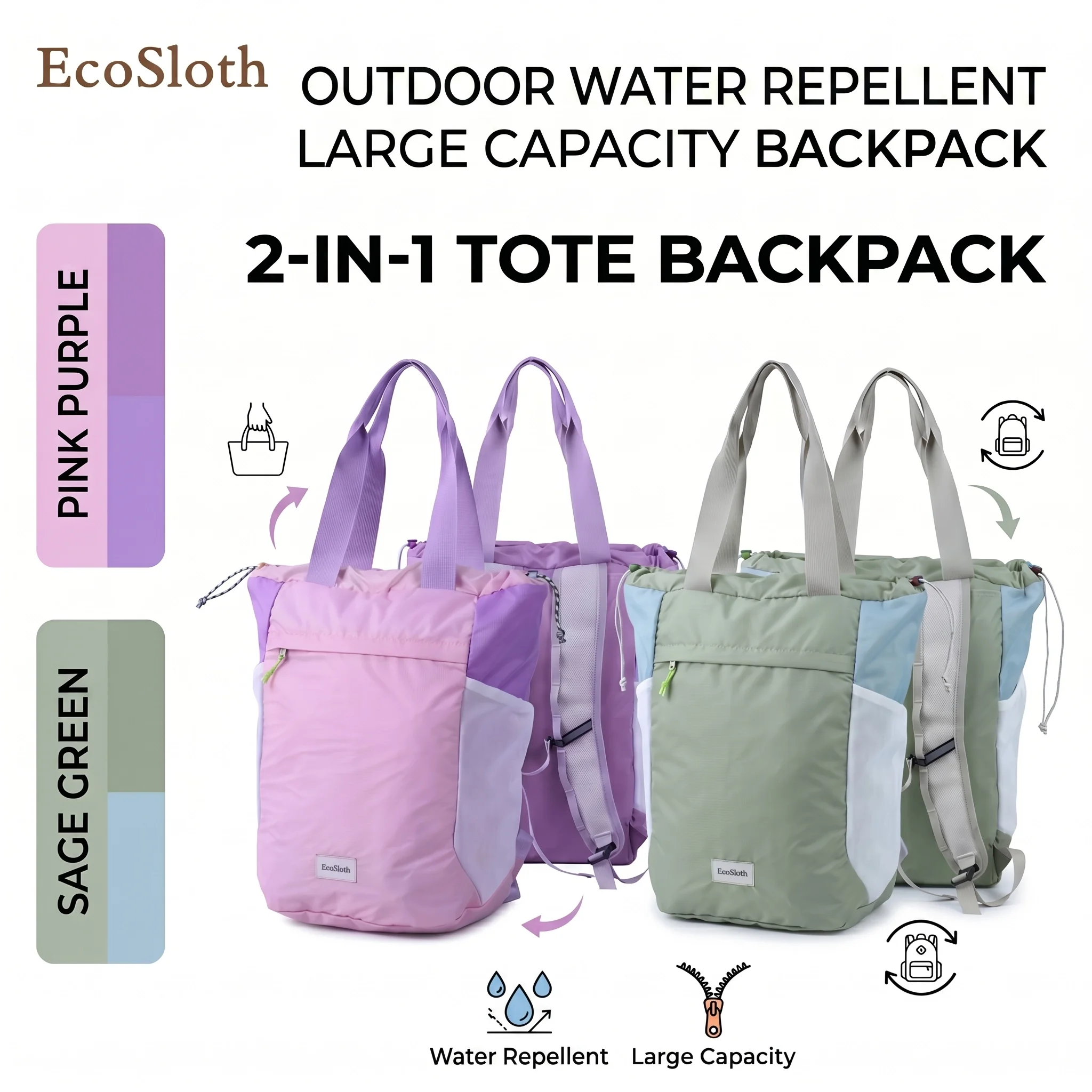 EcoSloth Foldable Tactical Backpack With Water Resistant & Large Capacity Airplane Travel Carbin Duffle Bag School Work Daypack