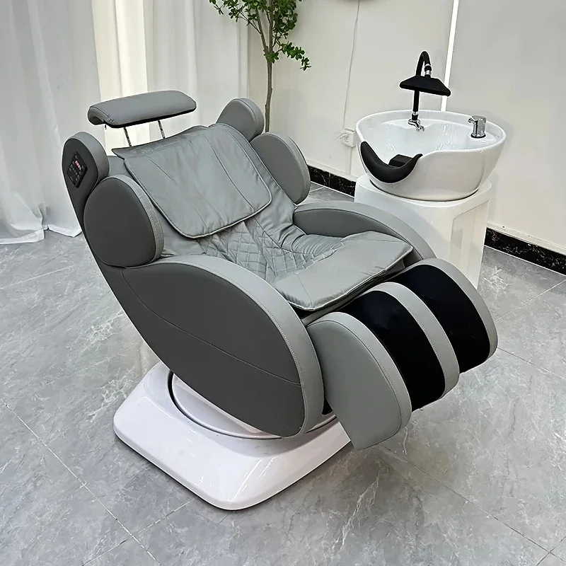 Electric Rotating Shampoo Bed With Foot Control for Barber Shop Scalp Care and Massage
