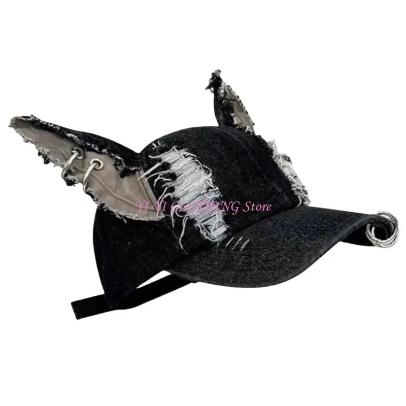 

N5KF Baseball Hat For Women Distressed Sunproof Hat With Ripped Detail Adjustable Snapbacks Hat for Music Festival