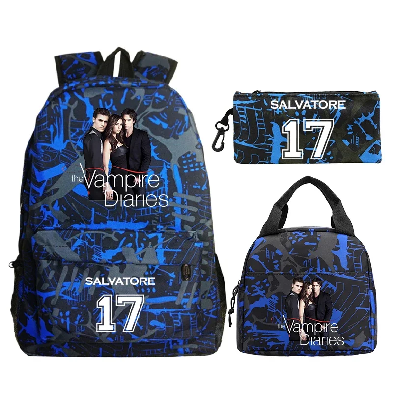 The Vampire Diaries Print Backpack for Boys Girls School Bags Lunch Bag 3pcs/Set Primary Students Bookbag Nylon Travel Backpack