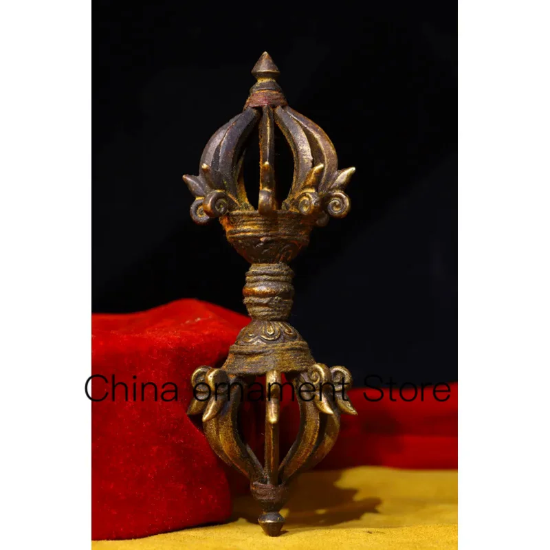 

7"Tibetan Temple Collection Old Bronze Nine shares Vajra Dorje Vajra Phurba Amulet Dharma Exorcism Ward off evil spirits