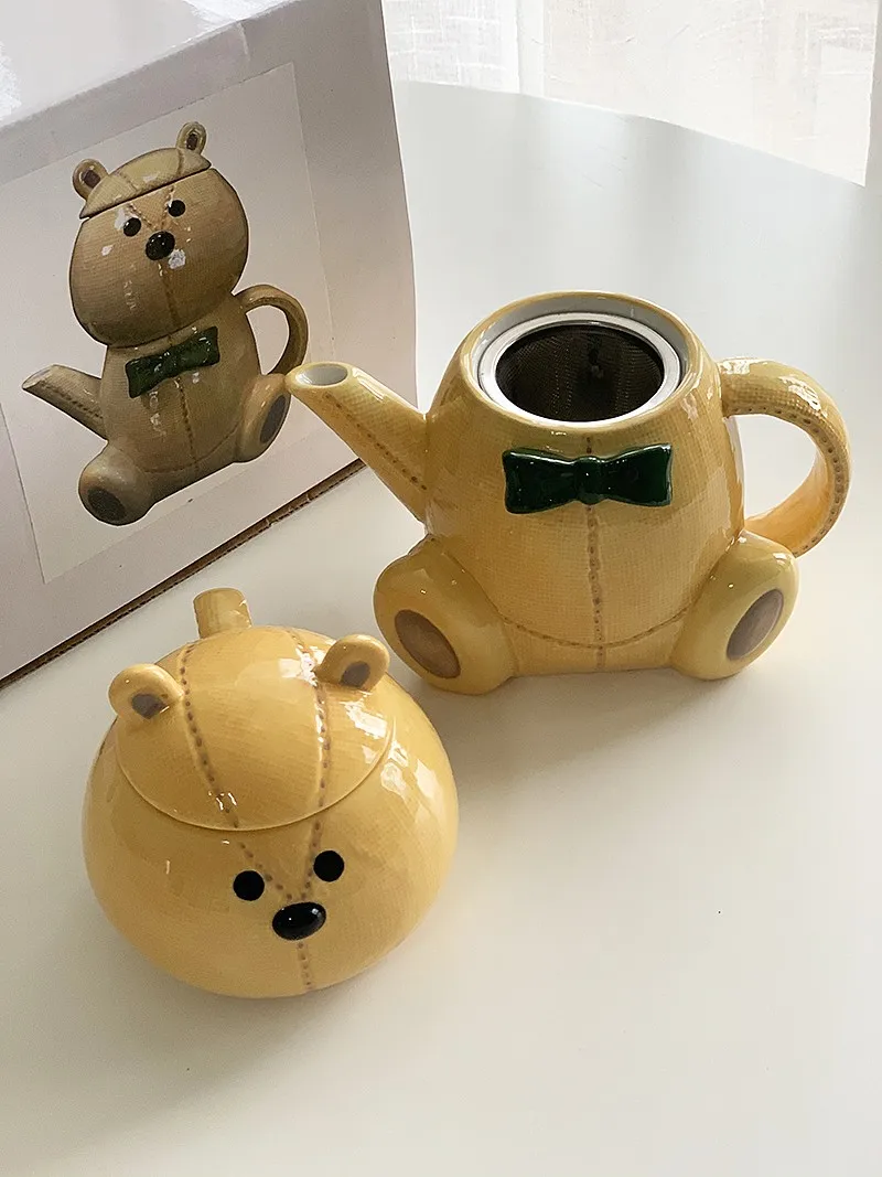 Trendy cute bear ceramic mug teapot creative gift box set