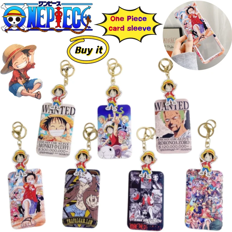 

New One Piece Luffy Roronoa Zoro Sanji Card Holder Keychain Cool Cartoon Print Protective Case for Student ID and Access Cards