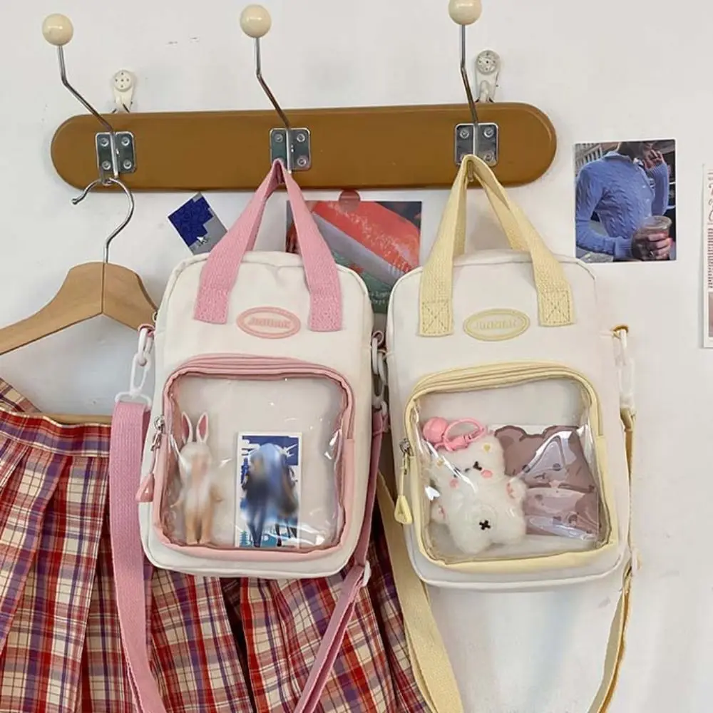 Zipper Contrast Color Itabag PU Cotton Doll Storage Transparent Bags Wallet Idol Merchandise Storage Shoulder Bag Travel