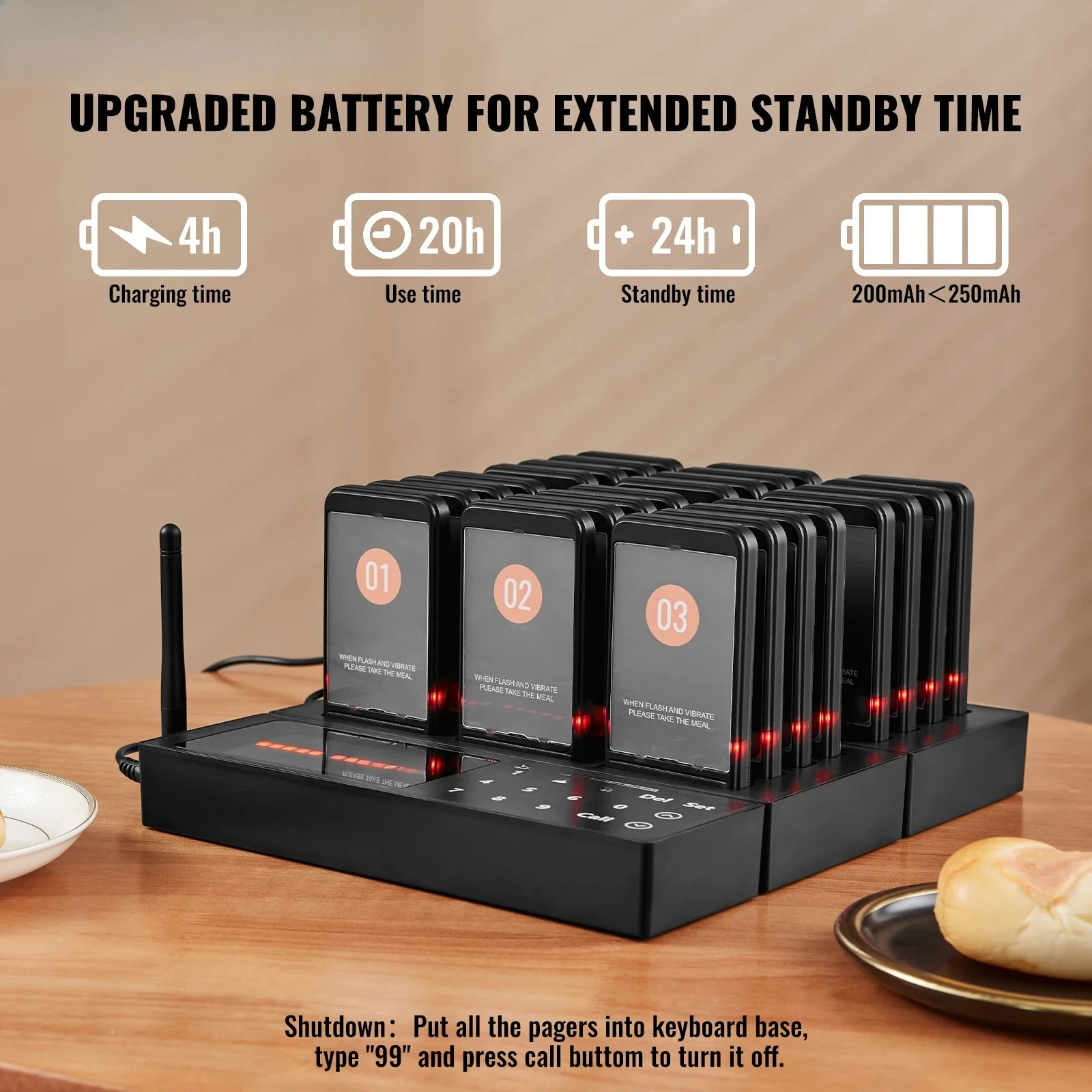 24 Buzzers Restaurant Pager System Touch Panel Wireless Calling System for Coffee Shop Restaurant Guest Queue Pager System