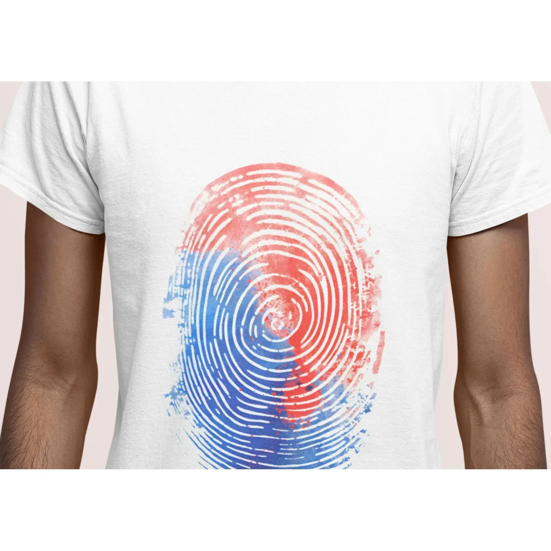 Fingerprint T Shirt Heavy Cotton Unique Identity Dynamic Blue and Red thumb print fun novelty gift