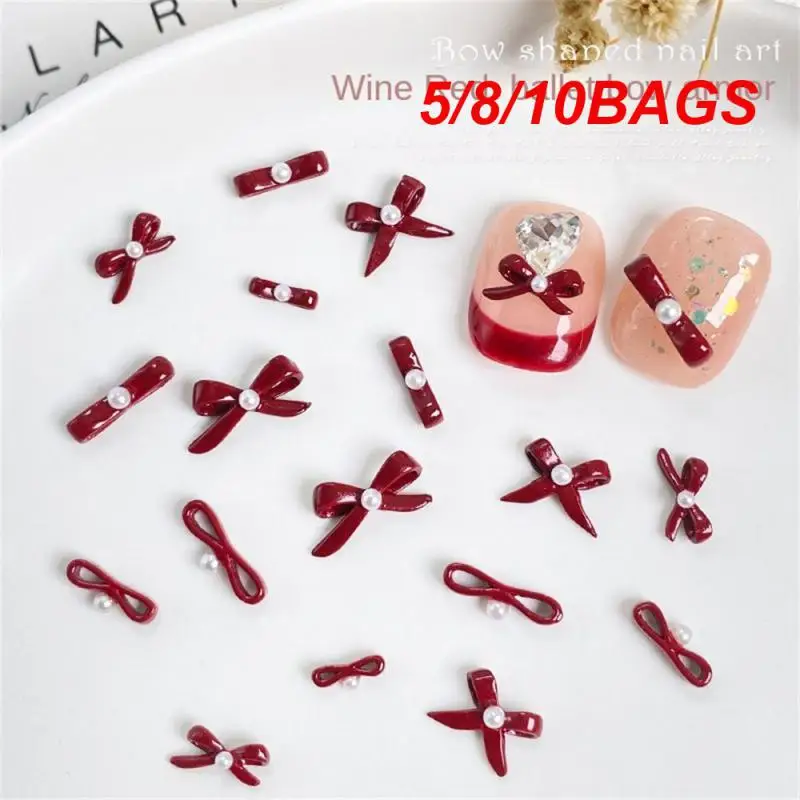 5/8/10BAGS Cherry Drill Long-lasting Wear Unique Bow Jewelry Holiday Nail Decoration Wine Red Nail Drill