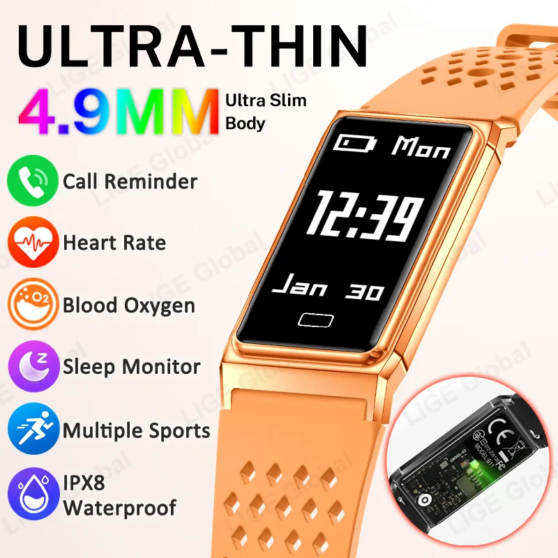 LIGE Sports Smart Bracelet Health Band Men Women Heart Rate Sleep Monitor Waterproof Fitness Tracker Smartwatch For Android iOS