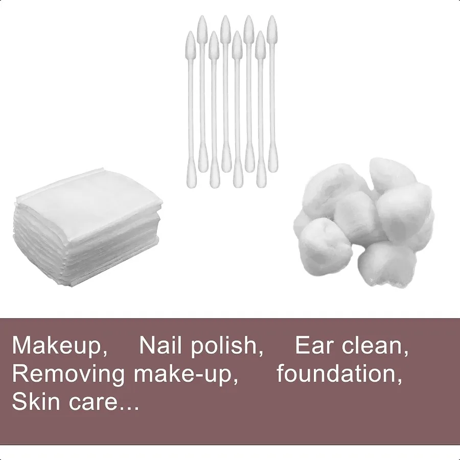 Travel Portable Cotton Swabs Set:100 Cotton Swabs 10 Cotton Pads 10 Cotton Balls in Reusable Storage Box for Ear Cosmetics Make