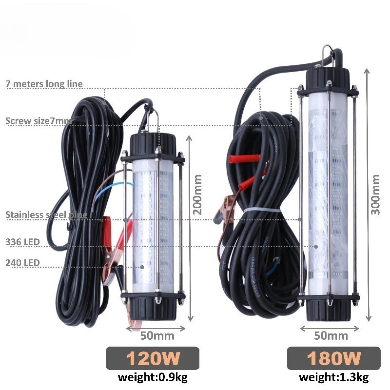 

12V 120W 180W High-power Underwater Fish Lure Light LED High-quality Night Fishing Collection Waterproof Light Fishing Lamp