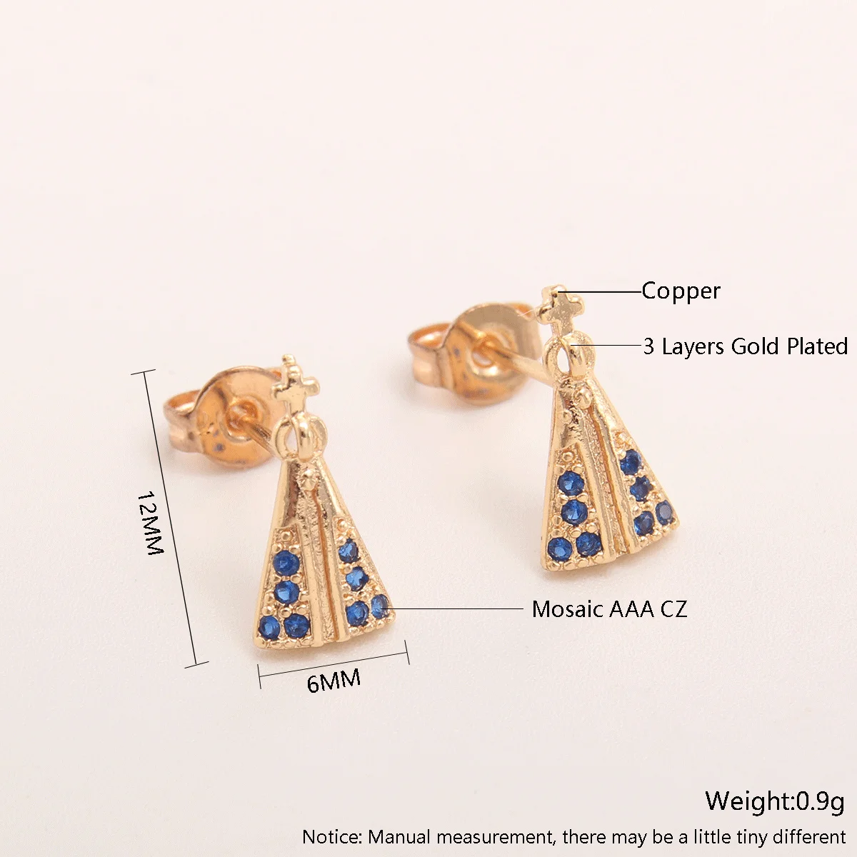 MHS.SUN Neueste Ohrstecker mit Jungfrau Maria, vergoldet, Mosaik-Ohrring mit blauem Zirkon, luxuriöser religiöser Schmuck für Frauen, Party-Geschenk – Detail 8