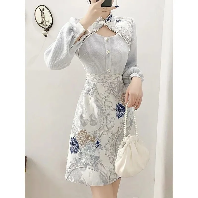 Light Luxury Set for 2023 High Waist Long Sleeve Lady Plus Size es Vestidos Women Dress