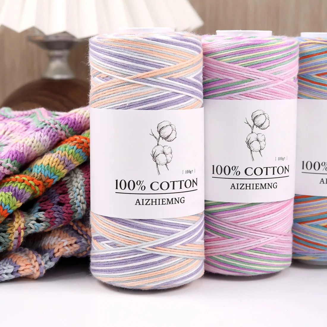 Soft 8-Ply Segment Dyed Pure Cotton Yarn Gradient Color Hand Knitting Crochet Thread DIY Scarf Hat Amigurumi Yarn 100g