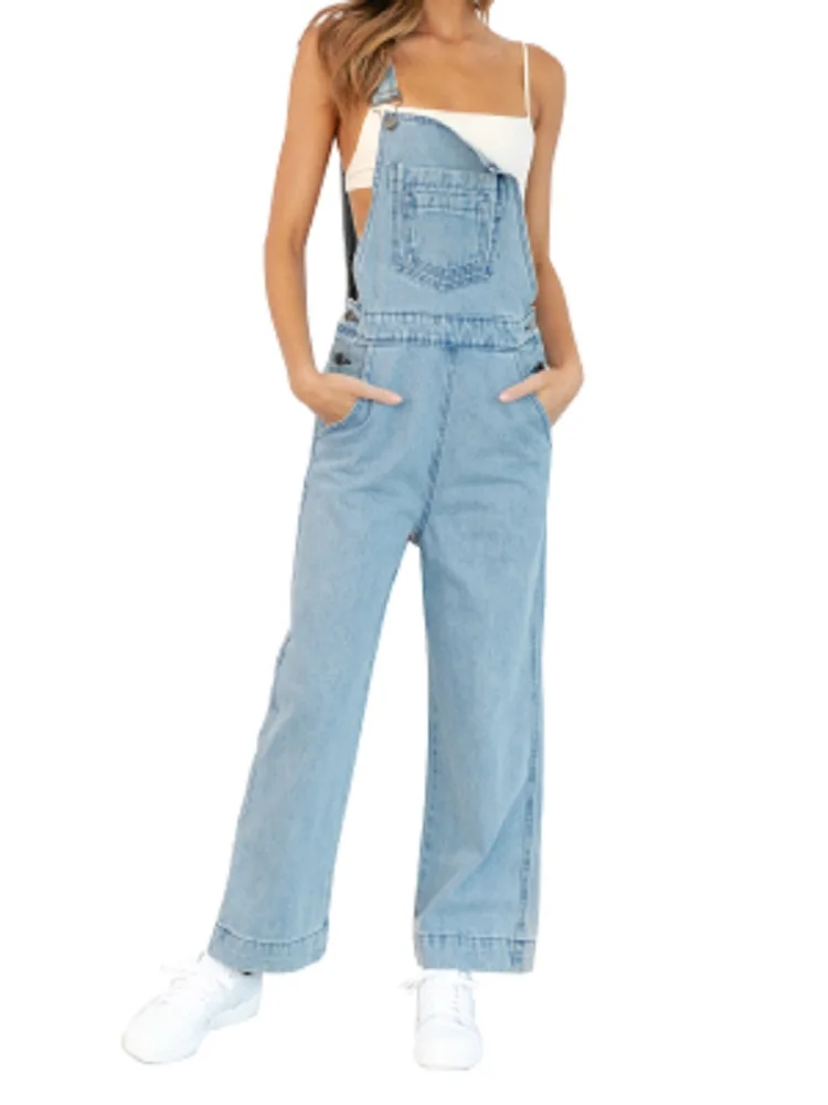 Women\'s Summer Denim Overalls Casual Vintage Wide Leg Work Jeans Bib Jumpsuits