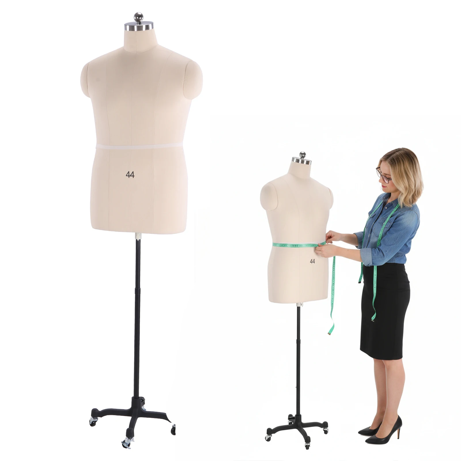 

Male Mannequin Torso with Stand Height Adjustable Dress Form Mannequin Body Easy Assembly with Wheels for Tailoring
