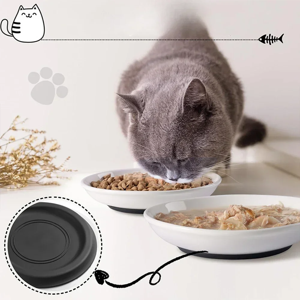 Pet Cat Bowl Snack Canned Tray Not Easy To Tip Over Silicone Bottom Cat Food Bowl Porcelain Cat Plate Dog Food Bowl Pet Supplies