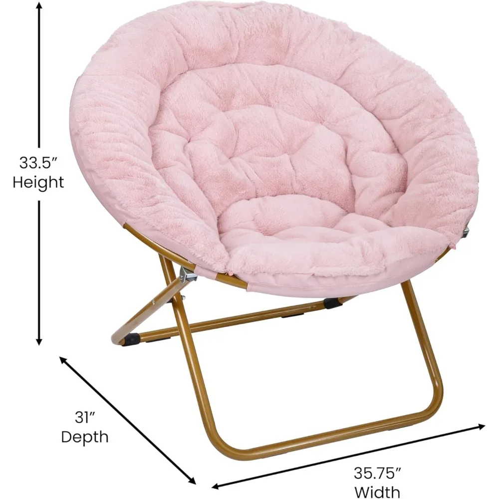 كرسي محمول قابل للطي من الفرو الصناعي كبير الحجم للمساكن وغرف النوم، إطار ذهبي ناعم، فرو صناعي أحمر الخدود، مثالي للراحة #2