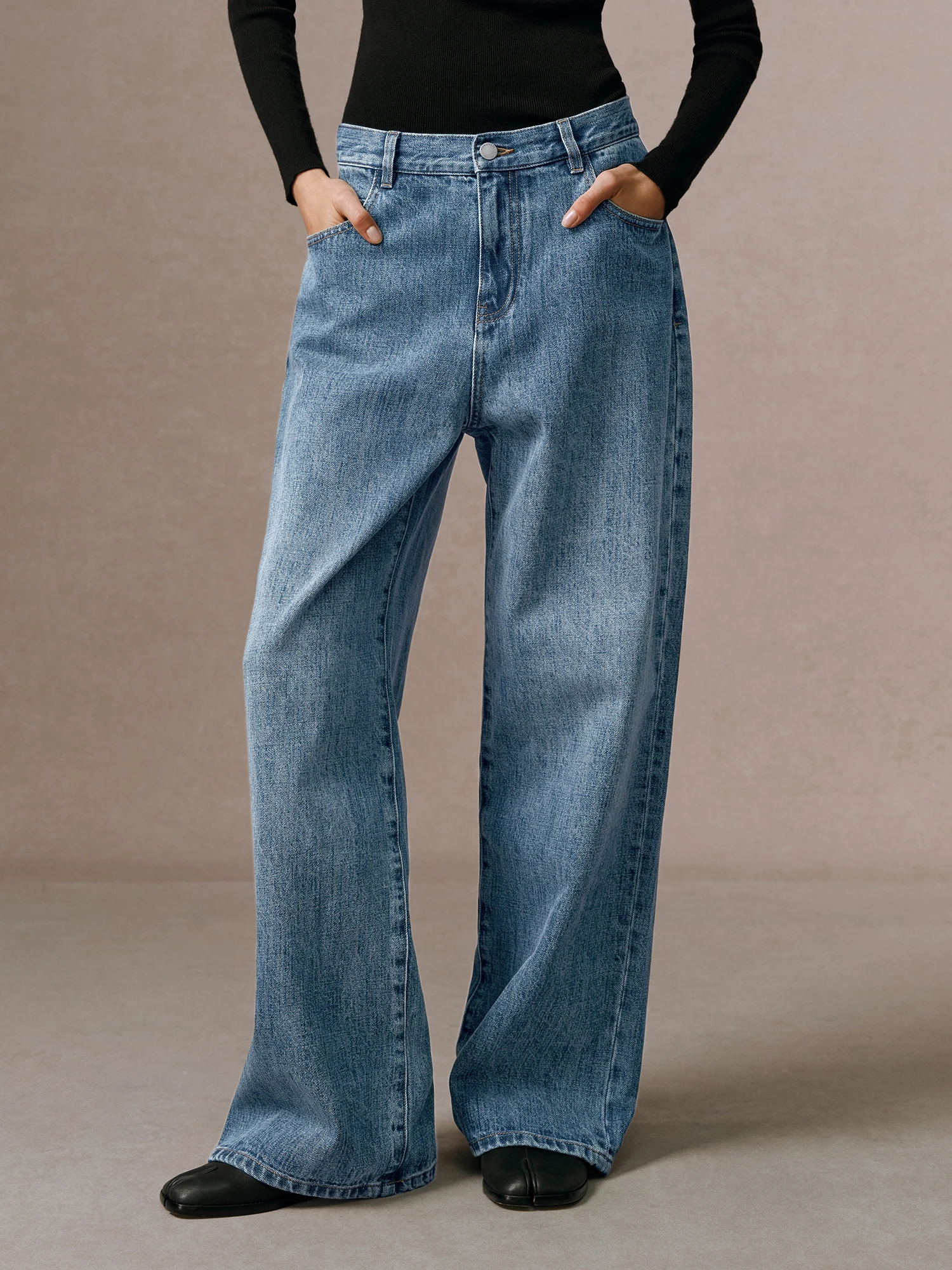 

Blue Denim Jeans Women's Straight Leg l Waist Cotton Trousers Waed Long Pants jing Commute Sle Spring 2026