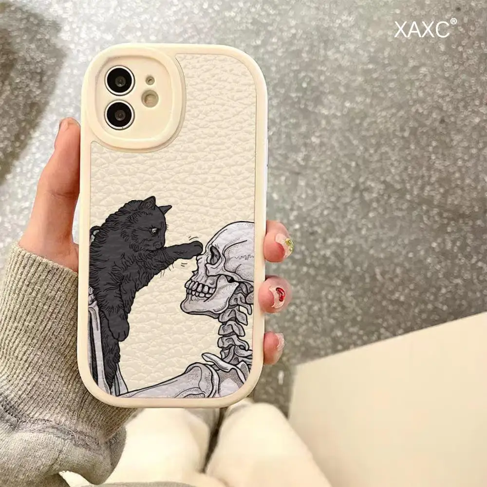 Design stylish skull and cat dog Phone Case For Iphone15 Pro Max 14 Plus 11 13 12 X Xr Xs 7 8 Puls Woman Lambskin Silicone Cover