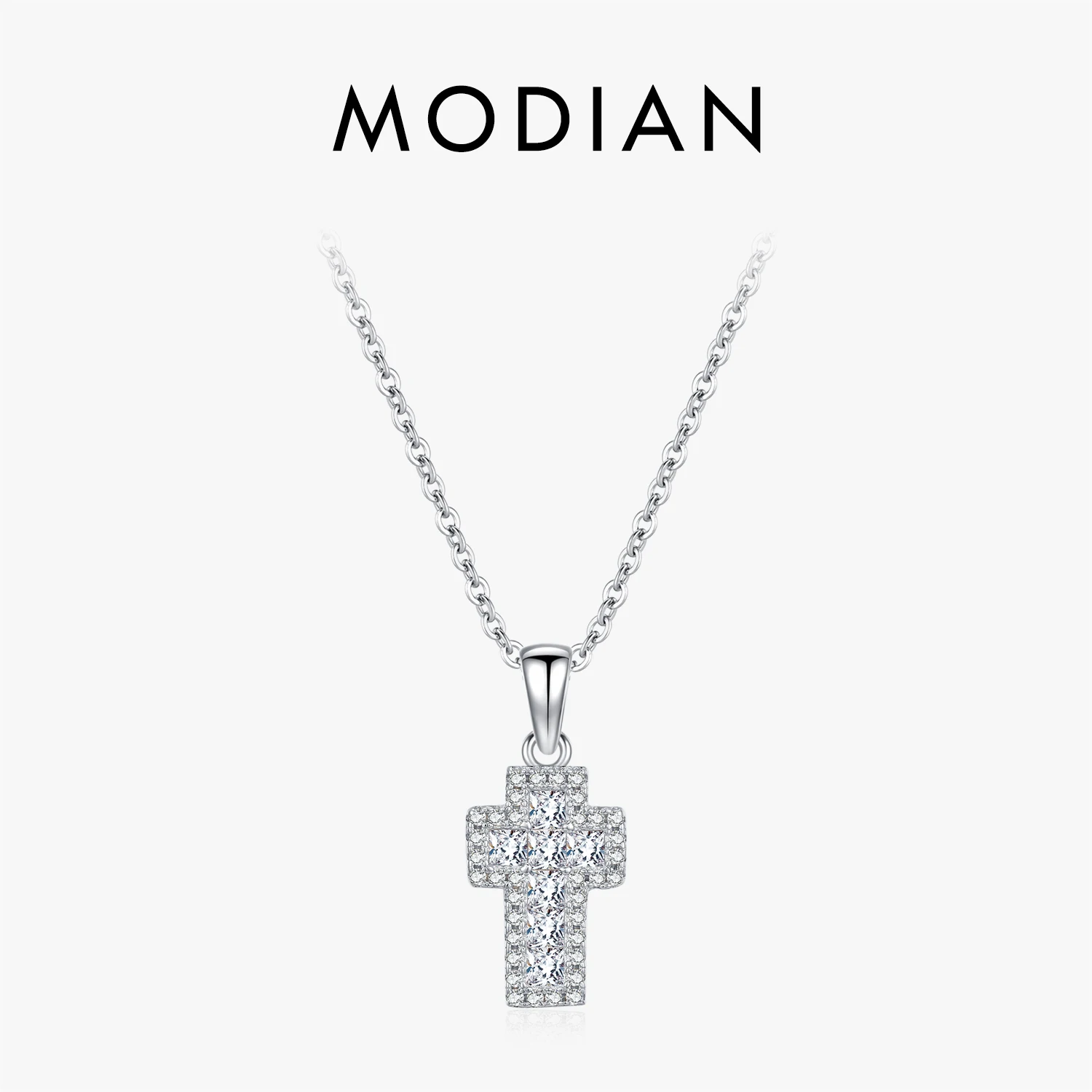 MODIAN 925 Sterling Silver Luxury Dazzling Clear CZ Cross Pendant Necklaces For Women Fine Jewelry Accessories