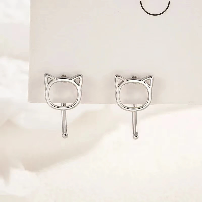 Fashion Simple Hollow Cute Cat Stud Earrings For Women Girls Silver Color Small Earrings Teen Jewelry