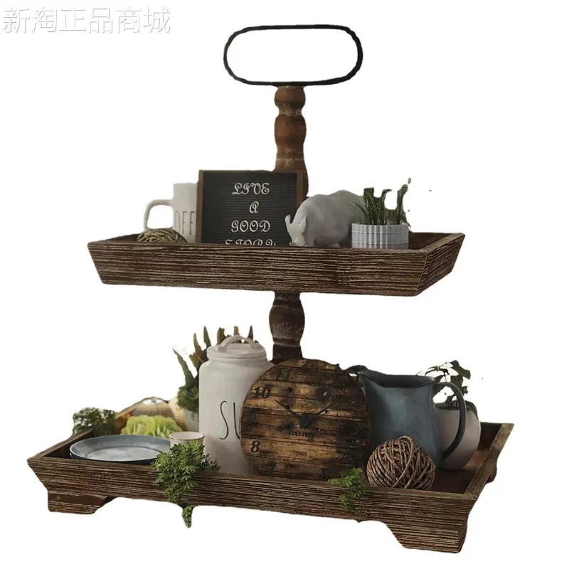 

Wooden Tray Dessert Stand Mori Style Double Layer Three Layer Cake Plate Wooden Dessert Bar Decoration Tray Display Stand