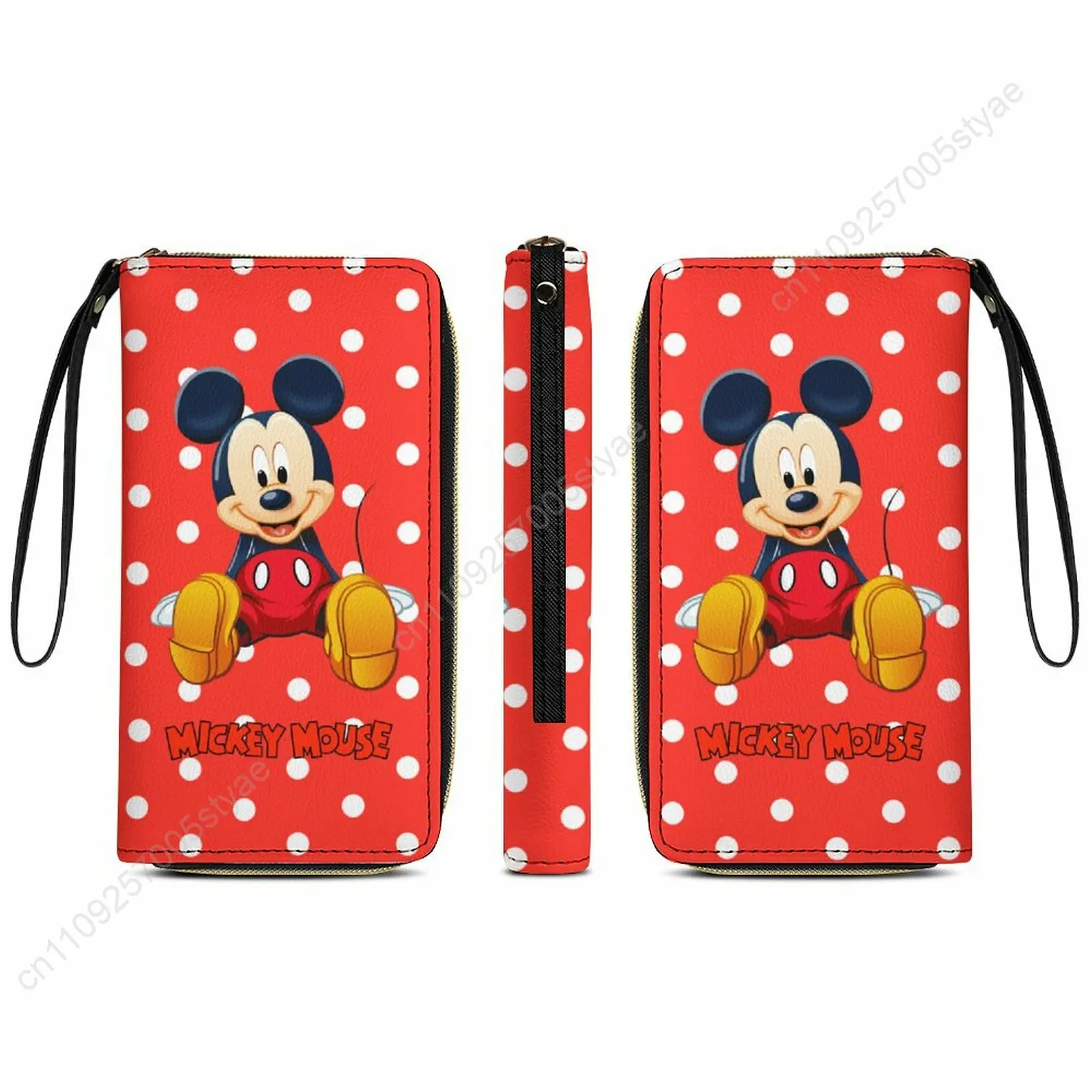 

Кожаный кошелек с Микки Маусом, лицензированный Дисней, настраиваемый, индивидуальный дизайн, портативный дизайн с ремешком
