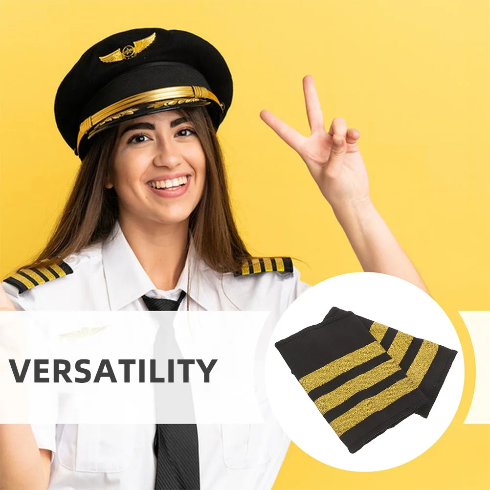 6 قطعة الكتفيات الذهبية الكتفية 3 بار الذهب النايلون المشارب النسيج الأسود ل الطيار موحدة الطيران الكابتن مضفر الكتفيات #3