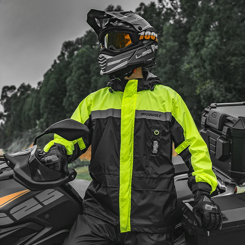 Motowolf Motorcycle Raincoat Split Set Waterproof Rain Suit Rain Clothes Carrying Reflective LED Light Quick Drying Raincoat