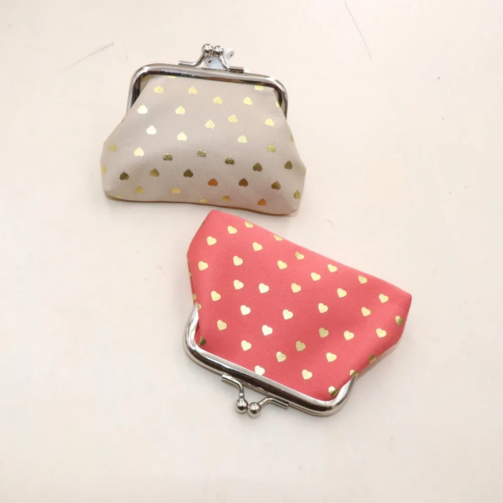 Cosmetic Clutch Kiss Lock Wallet Metal Heart Print Coin Pouch Foldable Portable Buckle Mini Wallet Party