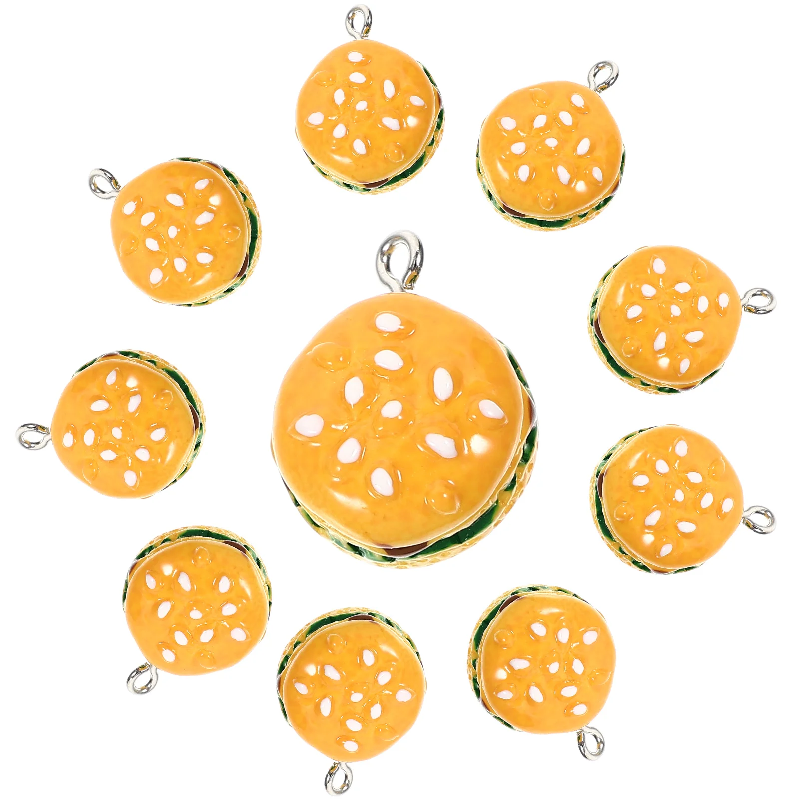 10 Pcs Burger Hamburger Pendant Hamburgers Cute Charms Marshmallow Roasting Sticks Resin Student