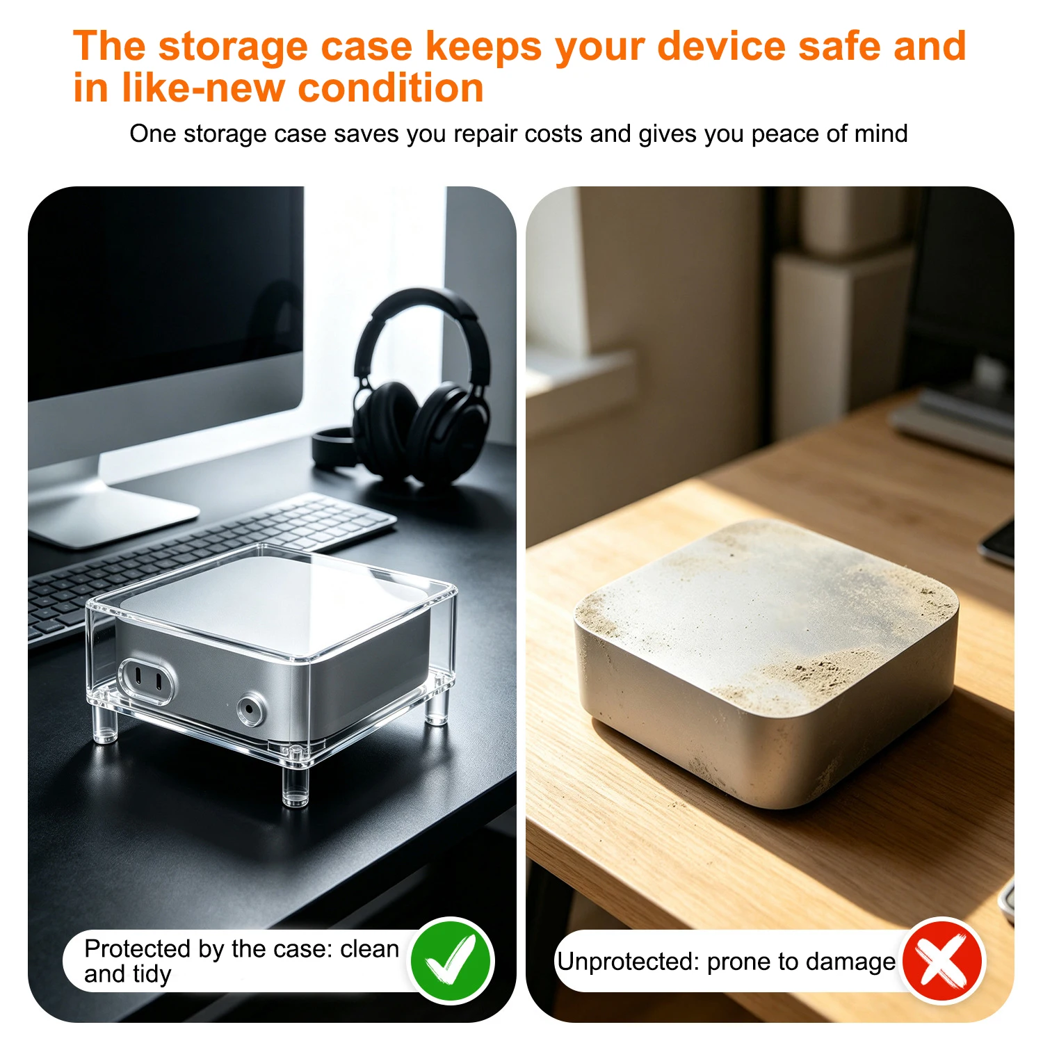 Invisible Protective Case for Mac Mini M4, Anti‑Scratch Cover, Precise Cutouts Desktop Mini PC Protective Shell
