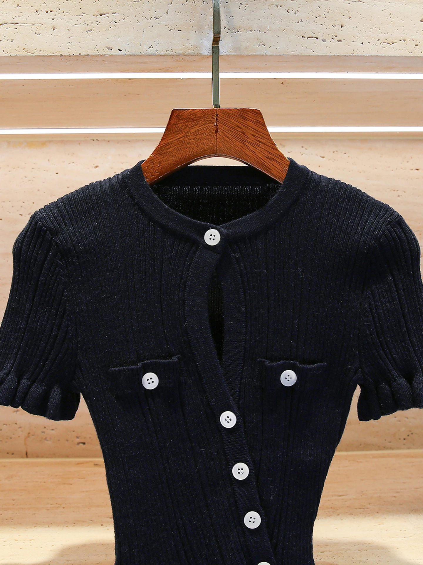 

Ele Вязаный открытый кардиган-топ с рюшами Све Дизайн в простом стиле для женщин ort Sve круглый Nine Pure Color