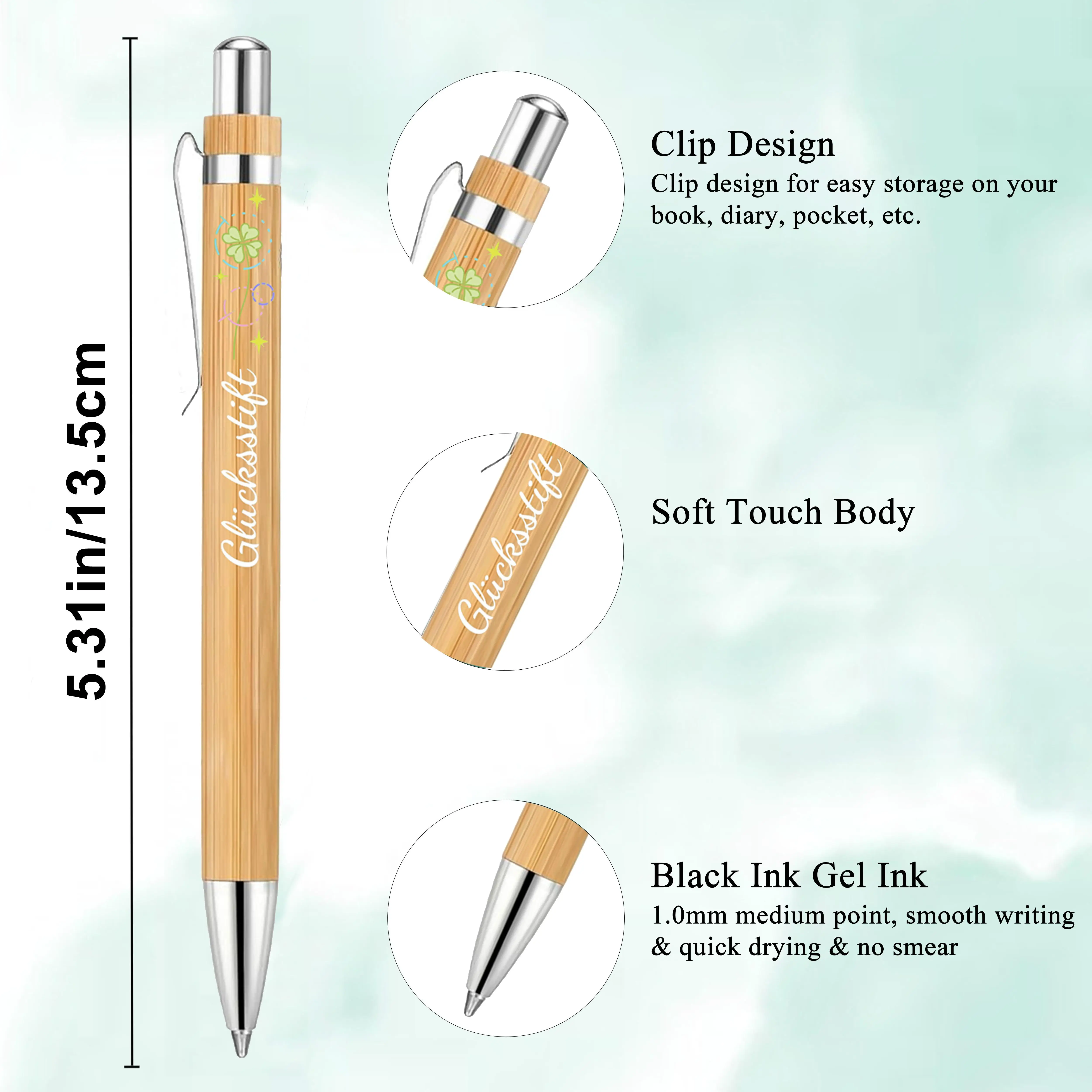 6/12 Pcs Lucky Bamboo Penwith German Motivational Quotes For Employee Gifts Durable And Smooth Writing Office Staff'S Top Choice