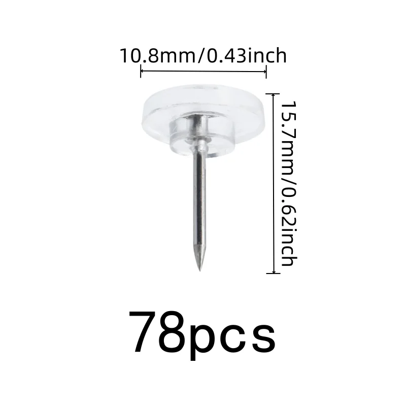 Transparent Board Pins 78 pcs, Reusable Wall Safe, Compact Discrete Design, for School Notice Display