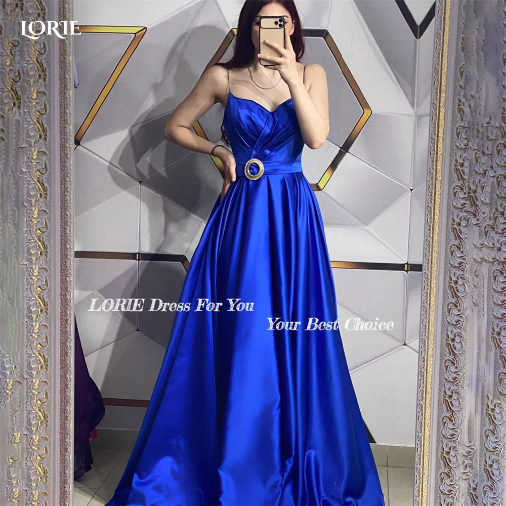 LORIE Royal Blue Formal Evening Dresses Spaghetti Straps A-Line Ruched Saudi Arabia Belt Prom Gowns Princess Celebrity Dress