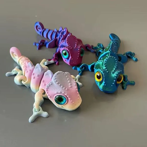 3D Printing Chameleon Figures Multi-joint Movable Simulation Eyes for Home Accessories Kids Gift Living Room Decoration