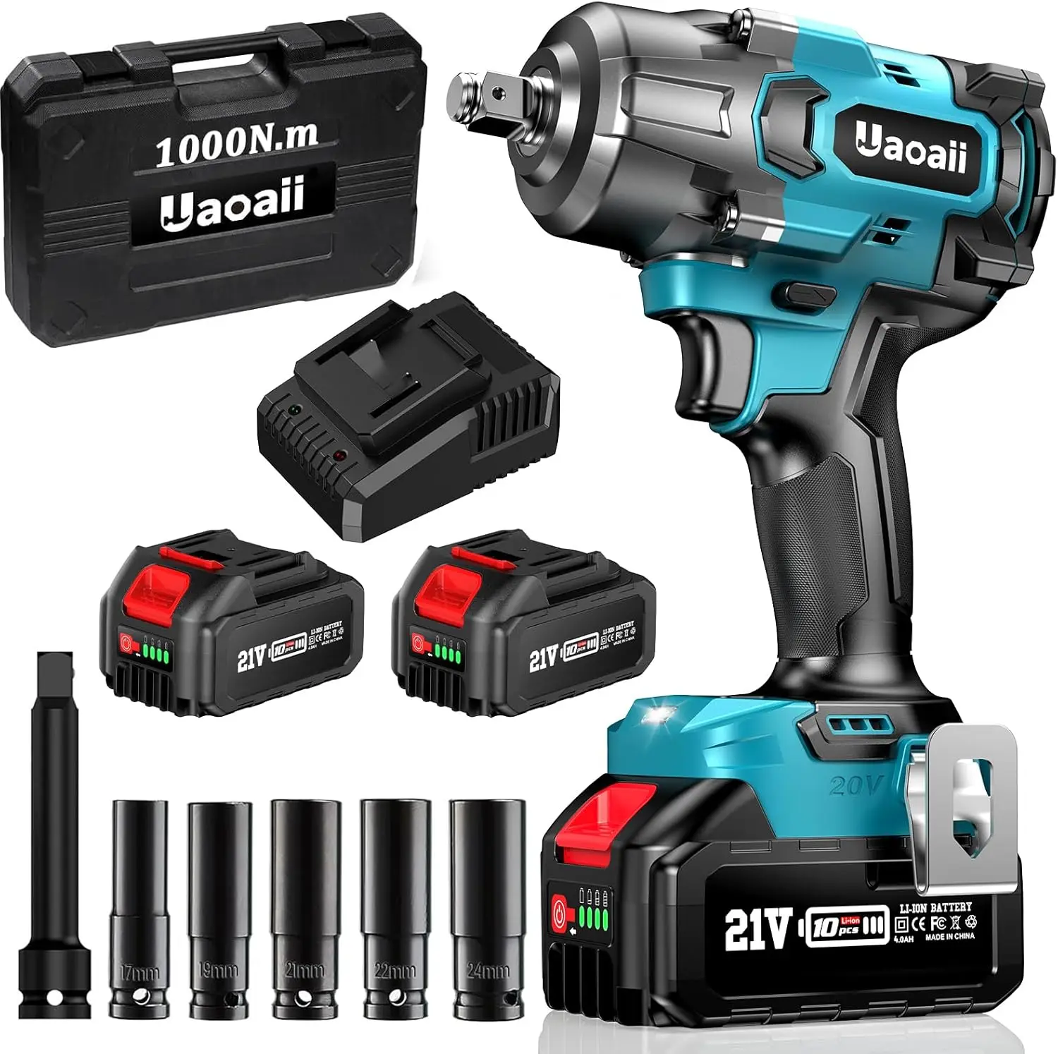 

1000N.m(738ft-lbs) Cordless Impact Wrench High Torque, Battery 1/2 Impact Gun w/ 2X 4.0Ah Batteries for Makita, IW800