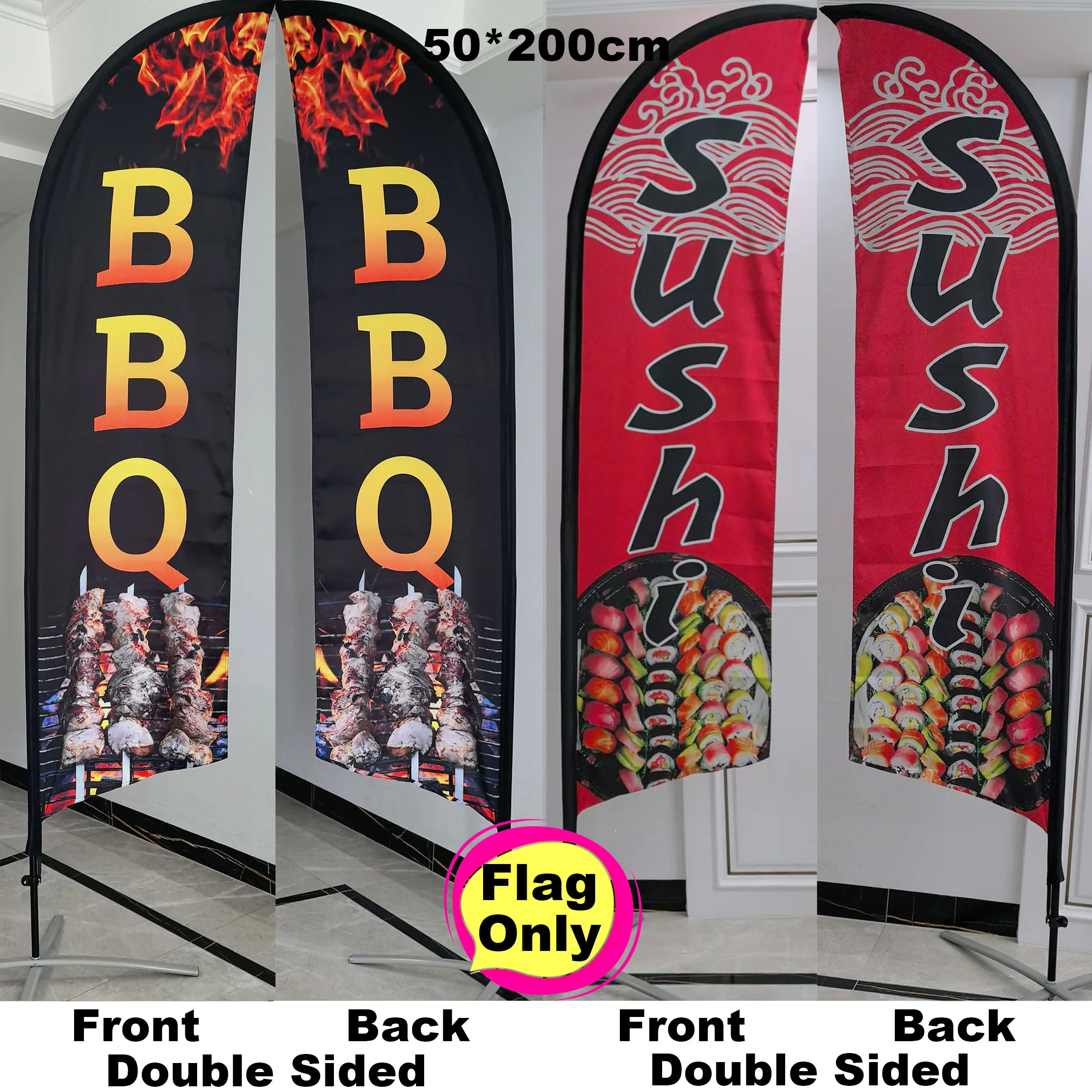 Custom Sushi Feather Flag 8FT/11FT/13FT Single Double Sided Outdoor Advertising Banner BBQ Restaurant Beach Shop Swooper Flag