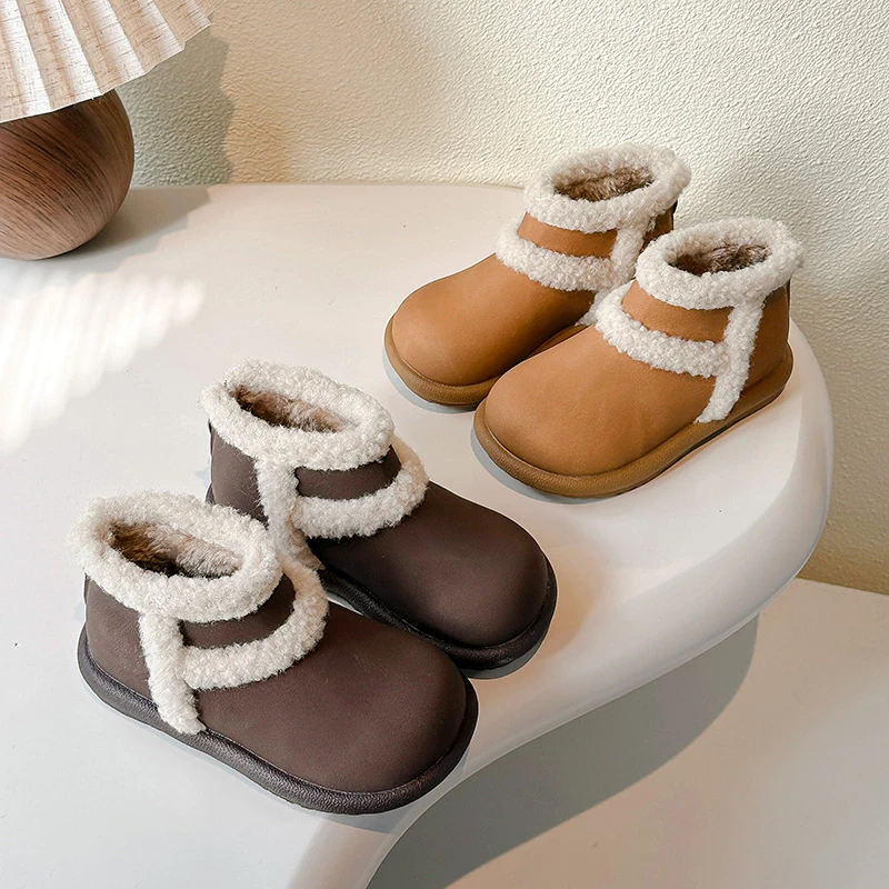 

Boys Girls Ankle Boots Round Toe Sweet Kids Warm Boots Suede for Winter 2025 New Fashion Children Short Boots Non-slip Trendy