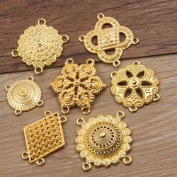 6Pcs 8 Styles Wholesale Gold Color Zinc Alloy Retro Hollow Flowers Pendants Connectors Linker For DIY Charm Jewelry Accessorie