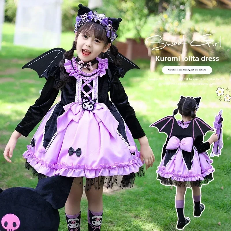 Christmas Halloween Sanrio Kuromi Kids Girl Dress Suspender Cute Layered Tulle Dress Clothes Xmas Cartoon Lolita Skirt Anime