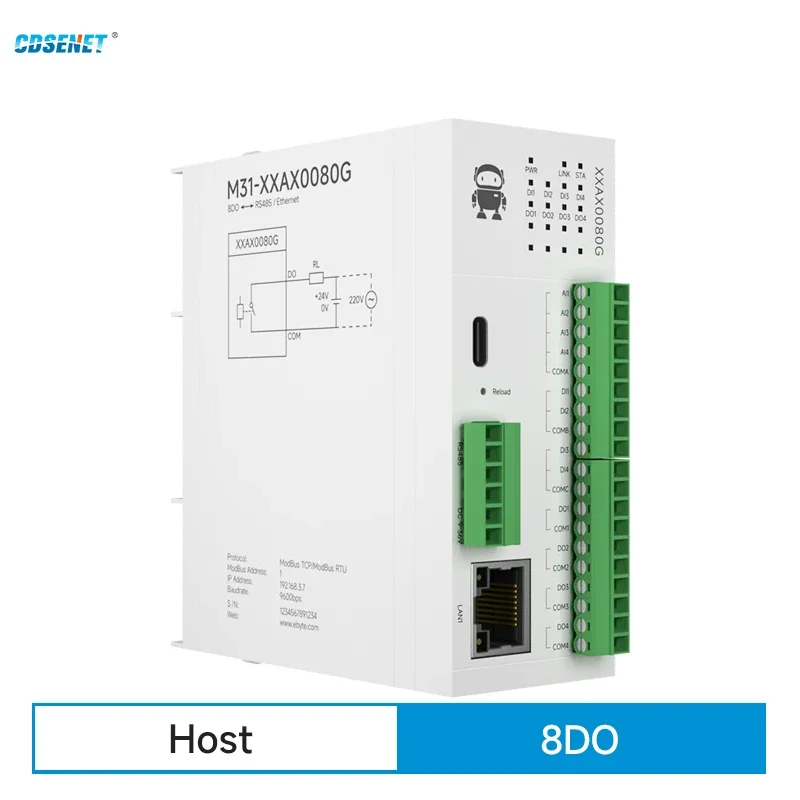 Módulo IO remoto Ethernet, aquisição de interruptores analógicos, atualização de firmware Modbus TCP RTU, PNP NPN, 8DO, RS485, M31-XXAX0080G